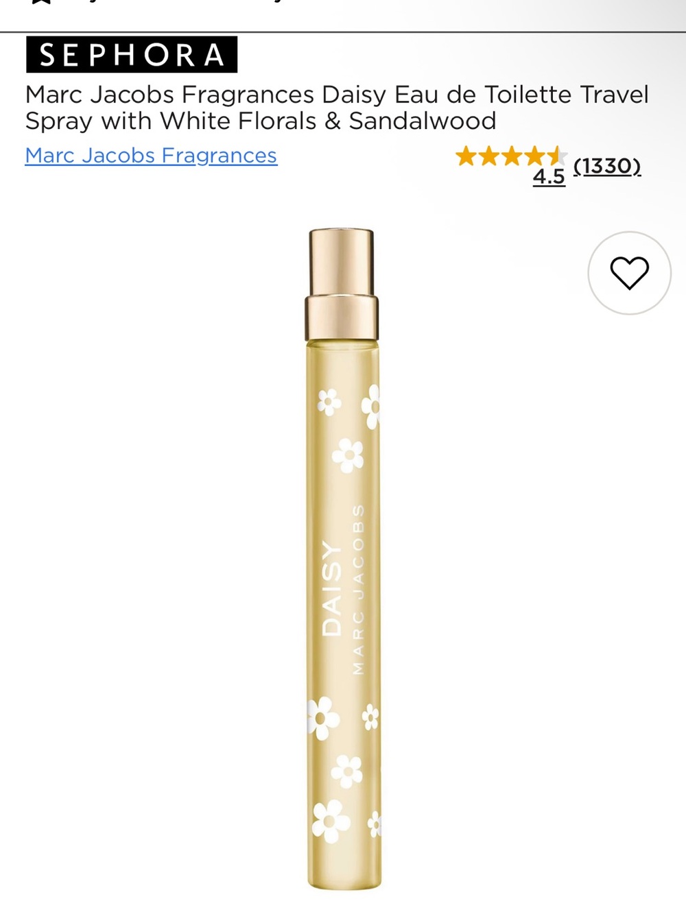 Marc Jacobs Daisy Travel Spray in Gold with White Daisy Motif